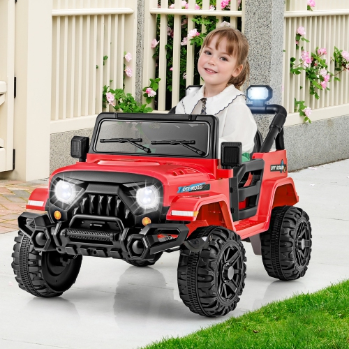 Gymax 12V Kids Ride on Truck Car w/Remote Control Threaded Wheels 3 Speeds LED Lights