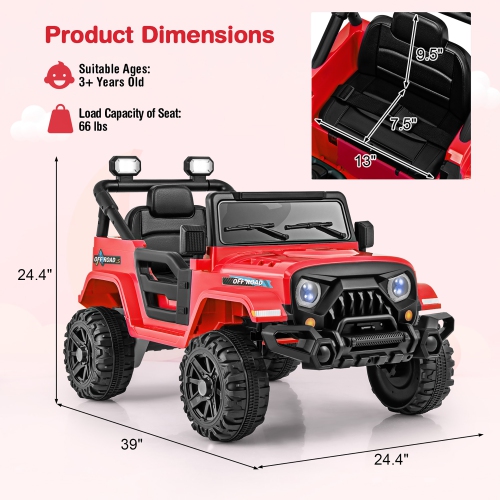 Gymax 12V Kids Ride on Truck Car w/Remote Control Threaded Wheels 3 Speeds LED Lights