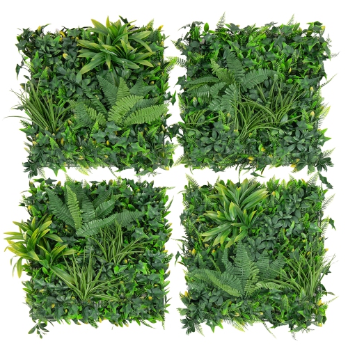 GYMAX  4 Pack 20" X 20" Artificial Hedge Boxwood Panels With 7 Types Of Mixed Plants