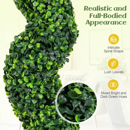 Gymax 47'' Pre-Lit Artificial Boxwood Spiral Topiary Tree Set of 2 w/ 100 LED Lights