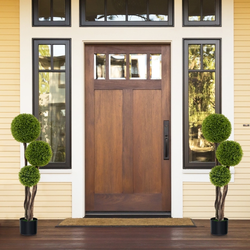 Gymax 4 FT Artificial Boxwood Topiary Ball Tree w/ Triple Ball Faux Greenery Plant