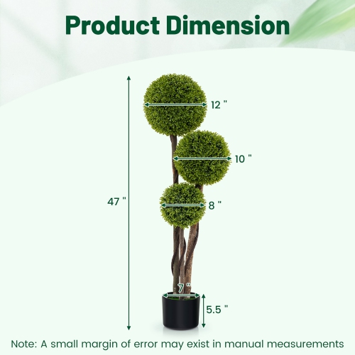 Gymax 4 FT Artificial Boxwood Topiary Ball Tree w/ Triple Ball Faux Greenery Plant