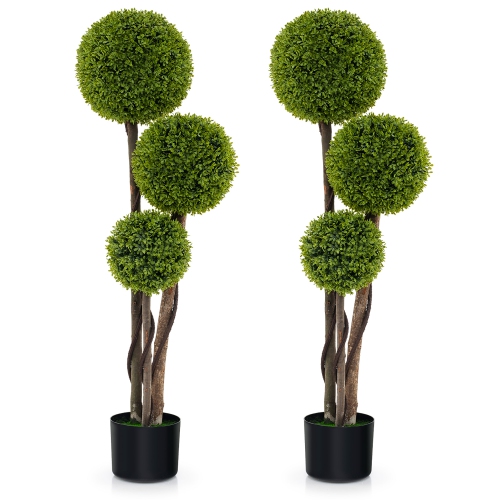 Gymax 4 FT Artificial Boxwood Topiary Ball Tree w/ Triple Ball Faux Greenery Plant