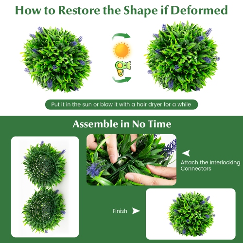 Gymax 2 PCS Artificial Lavender Topiary Balls 12 Inch Faux Hanging Plant Balls w/ Flowers