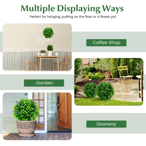 Gymax 2 PCS Artificial Lavender Topiary Balls 12 Inch Faux Hanging Plant Balls w/ Flowers