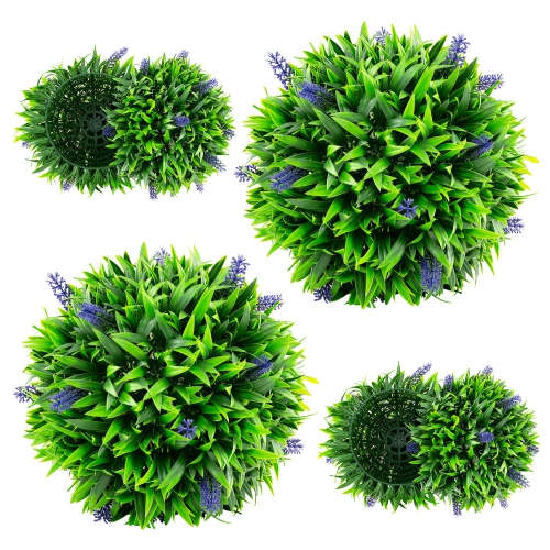 Gymax 2 PCS Artificial Lavender Topiary Balls 12 Inch Faux Hanging Plant Balls w/ Flowers
