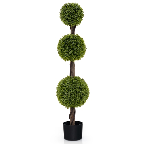 GYMAX  4 Ft Artificial Boxwood Topiary Ball Tree W/ Weighted Pot Faux Cypress Tree