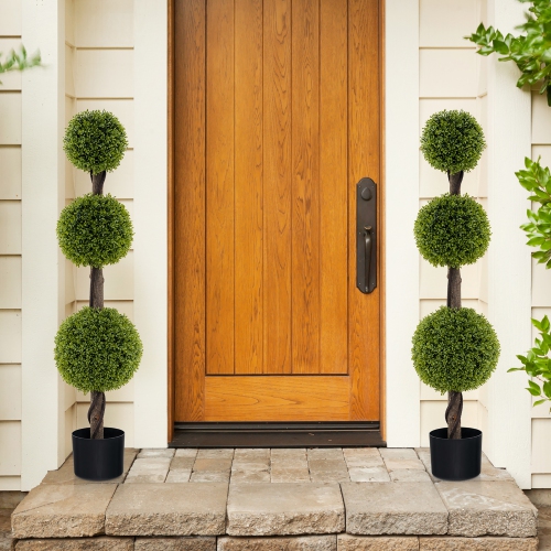 Gymax 4 FT Artificial Boxwood Topiary Ball Tree w/ Weighted Pot Faux Cypress Tree