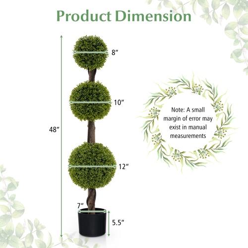 Gymax 4 FT Artificial Boxwood Topiary Ball Tree w/ Weighted Pot Faux Cypress Tree