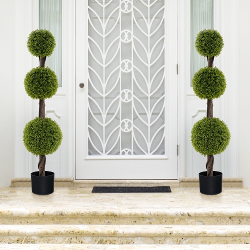 Gymax 4 FT Artificial Boxwood Topiary Ball Tree w/ Weighted Pot Faux Cypress Tree