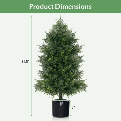Gymax 2PCS 31.5'' Artificial Cedar Topiary Tree Faux Indoor Floor Plant w/ Sturdy Trunk