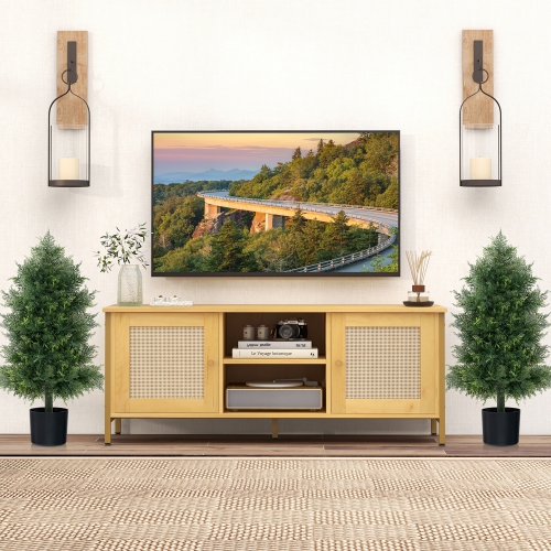 Gymax 2PCS 31.5'' Artificial Cedar Topiary Tree Faux Indoor Floor Plant w/ Sturdy Trunk