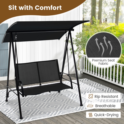 Gymax 2-Person Patio Swing Seat Swing Bench Canopy Swing Loveseat Outdoor