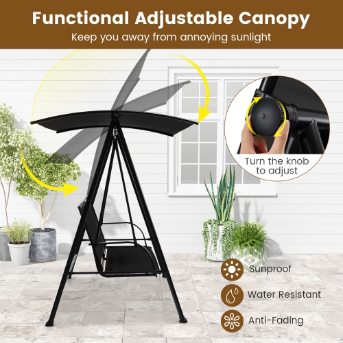 Gymax 2-Person Patio Swing Seat Swing Bench Canopy Swing Loveseat Outdoor