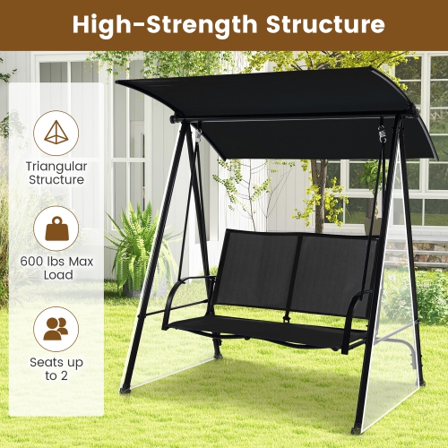 Gymax 2-Person Patio Swing Seat Swing Bench Canopy Swing Loveseat Outdoor