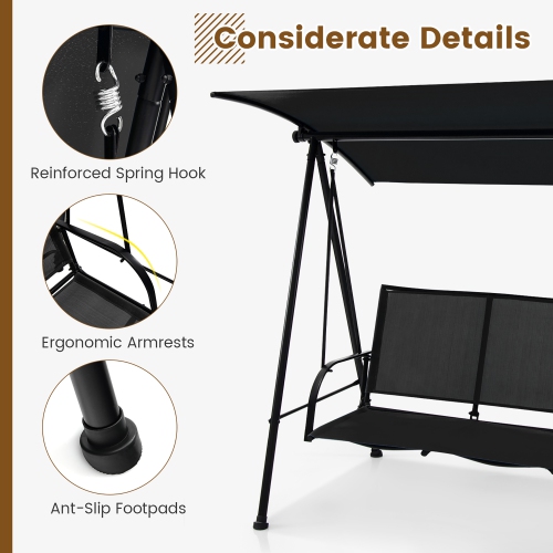 Gymax 2-Person Patio Swing Seat Swing Bench Canopy Swing Loveseat Outdoor