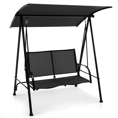 Gymax 2-Person Patio Swing Seat Swing Bench Canopy Swing Loveseat Outdoor