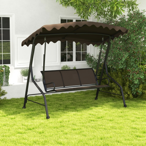 Gymax 3-Seat Outdoor Swing, Porch Canopy Swing w/ Adjustable Shading Breathable Seat