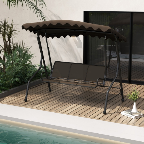 Gymax 3-Seat Outdoor Swing, Porch Canopy Swing w/ Adjustable Shading Breathable Seat
