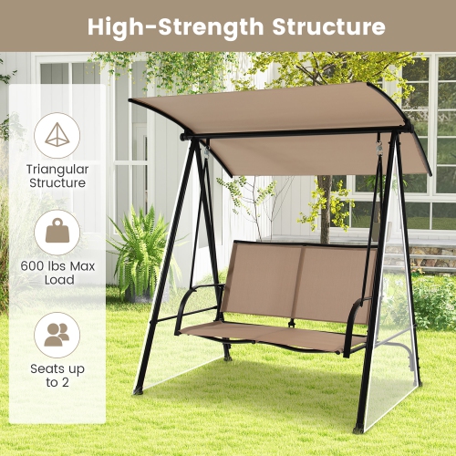 Gymax 2-Person Patio Swing Seat Swing Bench Canopy Swing Loveseat Outdoor