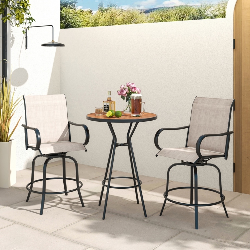 Gymax Outdoor Swivel Bar Stool Set of 2 w/Breathable Fabric and Heavy Duty Metal Frame