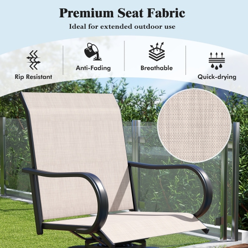 Gymax Outdoor Swivel Bar Stool Set of 2 w/Breathable Fabric and Heavy Duty Metal Frame