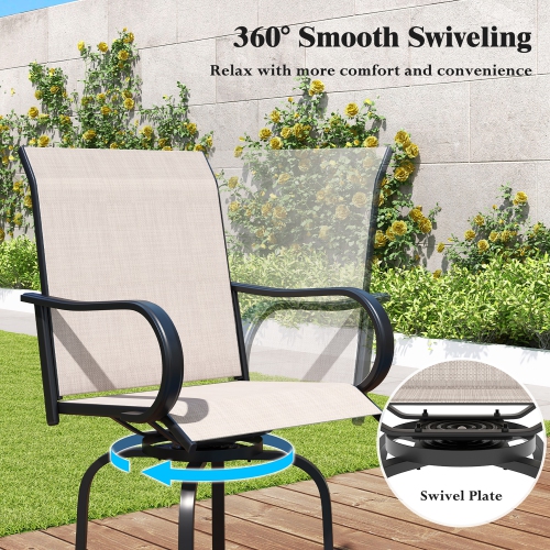 Gymax Outdoor Swivel Bar Stool Set of 2 w/Breathable Fabric and Heavy Duty Metal Frame