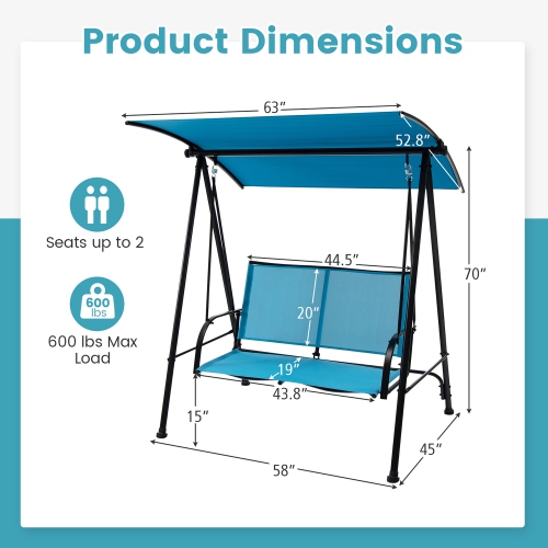 Gymax 2-Person Patio Swing Seat Swing Bench Canopy Swing Loveseat Outdoor