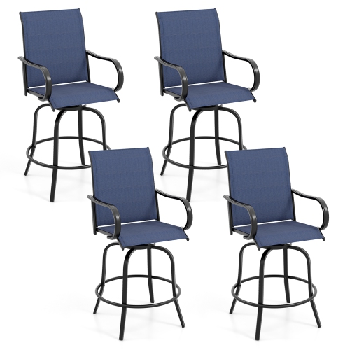 GYMAX  Outdoor Swivel Bar Stool Set Of 4 W/breathable Fabric And Heavy Duty Metal Frame