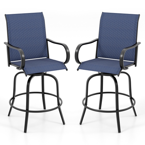 GYMAX  Outdoor Swivel Bar Stool Set Of 2 W/breathable Fabric And Heavy Duty Metal Frame