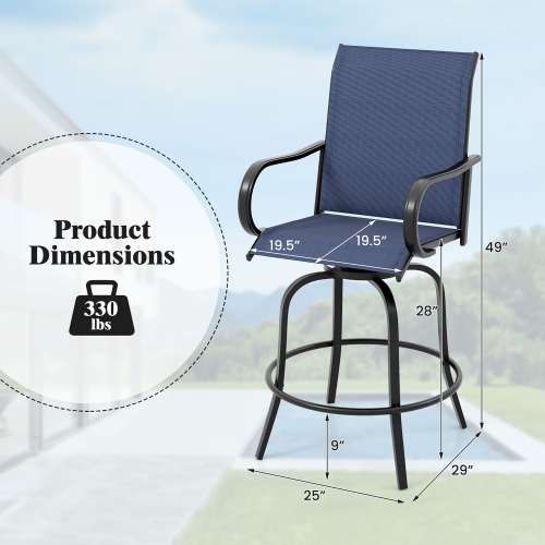 Gymax Outdoor Swivel Bar Stool Set of 2 w/Breathable Fabric and Heavy Duty Metal Frame