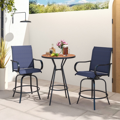Gymax Outdoor Swivel Bar Stool Set of 2 w/Breathable Fabric and Heavy Duty Metal Frame
