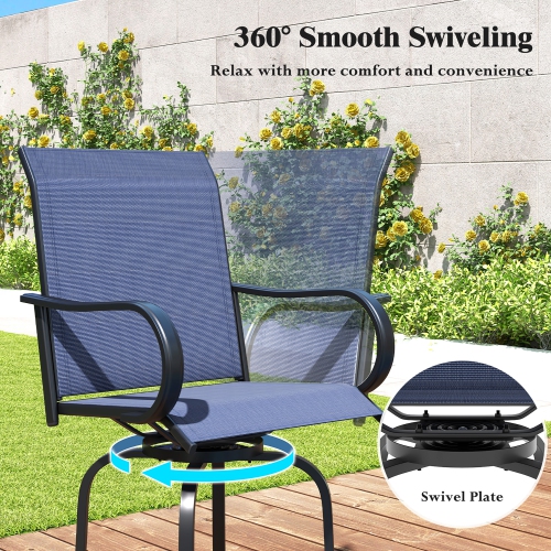 Gymax Outdoor Swivel Bar Stool Set of 2 w/Breathable Fabric and Heavy Duty Metal Frame