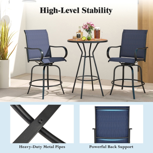 Gymax Outdoor Swivel Bar Stool Set of 2 w/Breathable Fabric and Heavy Duty Metal Frame