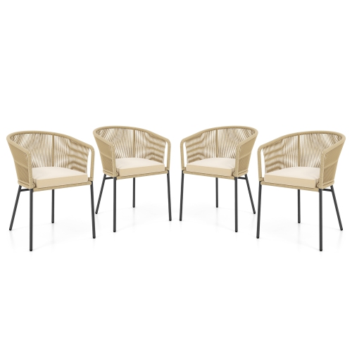 GYMAX  Patio Chairs Set Of 4 Upholstered Accent Chairs W/ Curved Backrest Seat Cushion