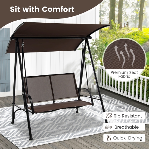 Gymax 2-Person Patio Swing Seat Swing Bench Canopy Swing Loveseat Outdoor