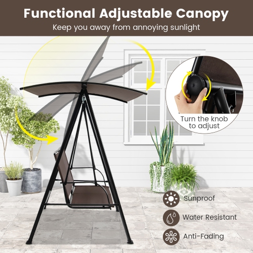 Gymax 2-Person Patio Swing Seat Swing Bench Canopy Swing Loveseat Outdoor