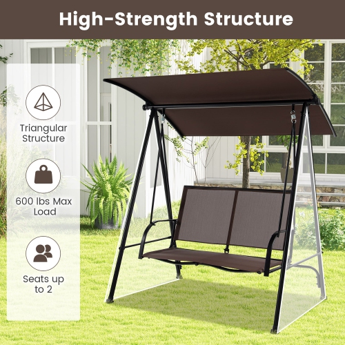 Gymax 2-Person Patio Swing Seat Swing Bench Canopy Swing Loveseat Outdoor