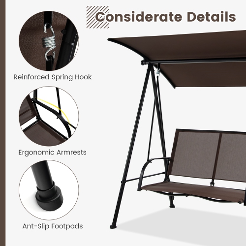 Gymax 2-Person Patio Swing Seat Swing Bench Canopy Swing Loveseat Outdoor