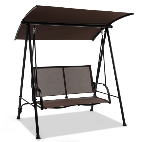 Gymax 2-Person Patio Swing Seat Swing Bench Canopy Swing Loveseat Outdoor