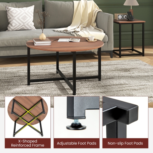 Gymax Round Nesting Table Set of 3 Modern / Farmhouse Coffee Table w/2 End Tables