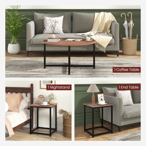 Gymax Round Nesting Table Set of 3 Modern / Farmhouse Coffee Table w/2 End Tables