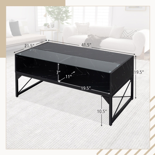 Gymax High-gloss LED Coffee Table w/ Faux Marble & Tempered Glass Top 4 Storage Cubes