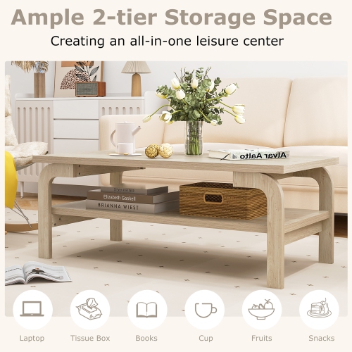 Gymax 47'' Rectangular Coffee Table w/ Storage Shelf & Curved Legs for Living Room