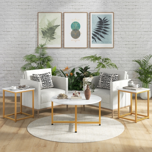 Gymax Round Nesting Table Set of 3 Modern / Farmhouse Coffee Table w/2 End Tables
