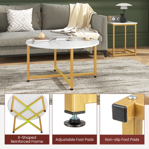 Gymax Round Nesting Table Set of 3 Modern / Farmhouse Coffee Table w/2 End Tables