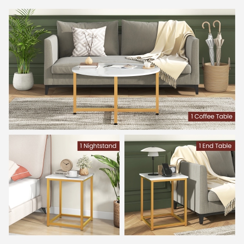 Gymax Round Nesting Table Set of 3 Modern / Farmhouse Coffee Table w/2 End Tables