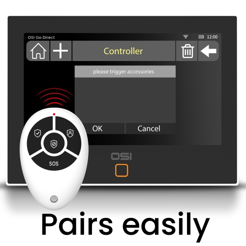 OSI Alarm Remote Controller 2-Pack - Accessory for OSI Smart Alarm System (Gen 2), Wireless, includes 1 CR2032 Battery, SOS, ARM Home, Arm Away and