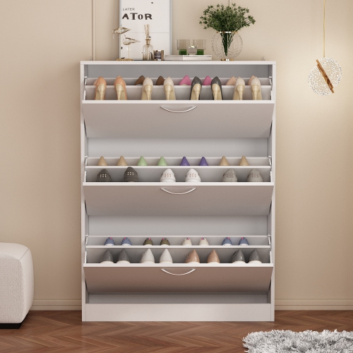 Famapy Sleek 3-Tier Shoe Storage Cabinet with Tilt-Out Drawers and Adjustable Compartments White