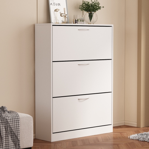 Famapy Sleek 3-Tier Shoe Storage Cabinet with Tilt-Out Drawers and Adjustable Compartments White